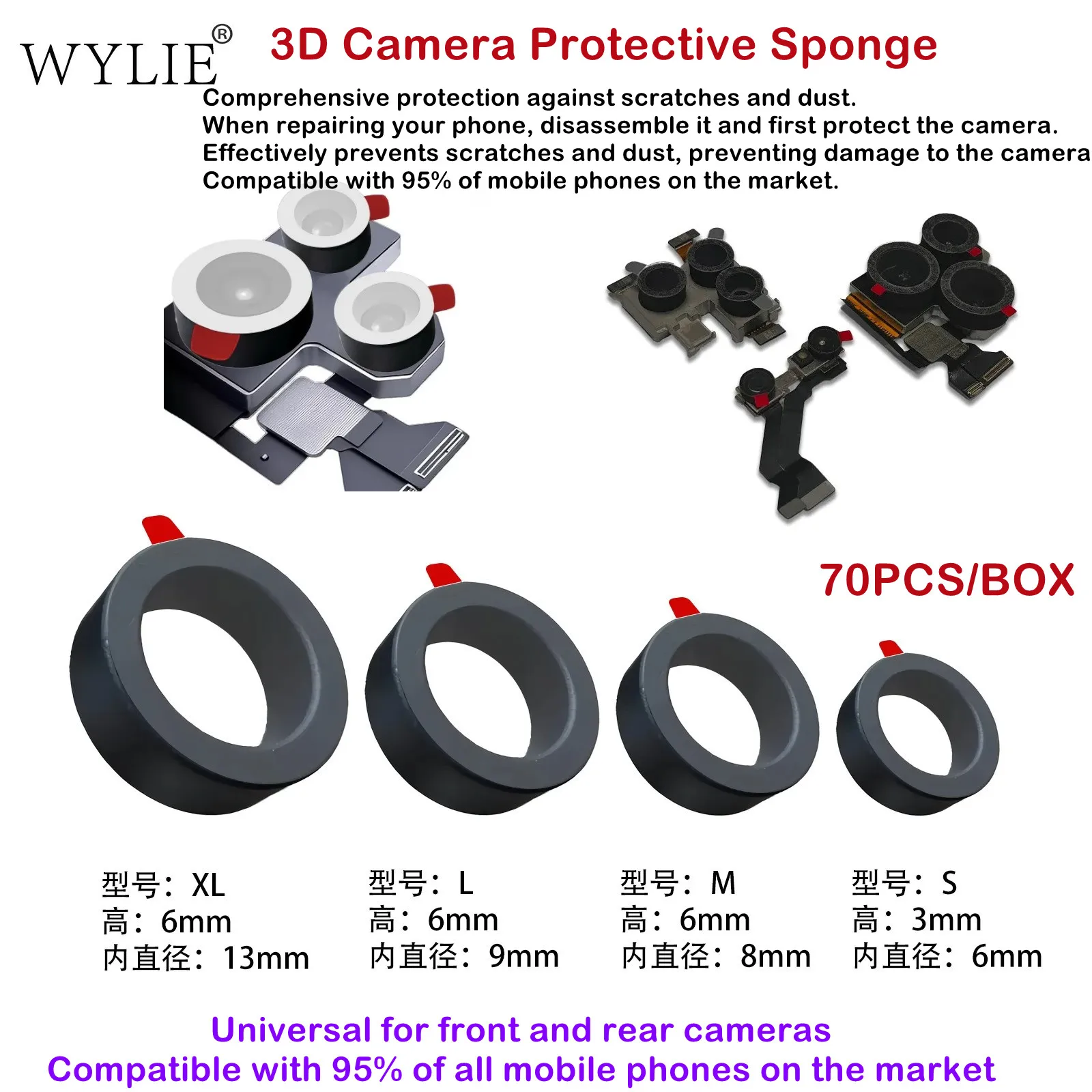 WYLIE 3D Universal Lens Camera Protection Sponge Sticker for Mobile Phones /iPhone 17 Pro Max Lens Protector Ring Cover Cap