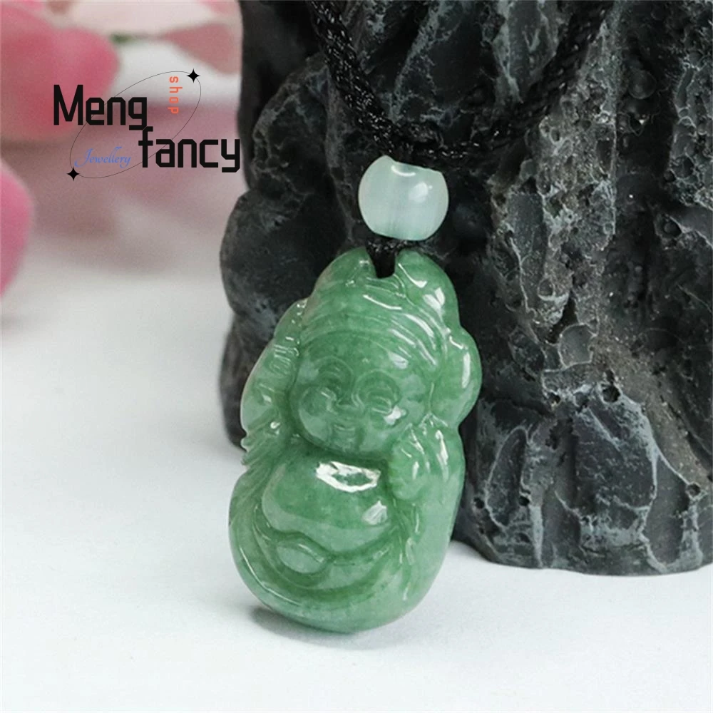 

Natural Burmese A-goods Jadeite Full Green Small God of Fortune Pendant Exquisite Elegant High-grade Luxury Quality Fine Jewelry