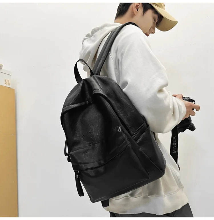 Faux Leather Backpack, Large Capacity Multi-Pocket Soft Pu Daypack, Durable Laptop Bag for School & Commute