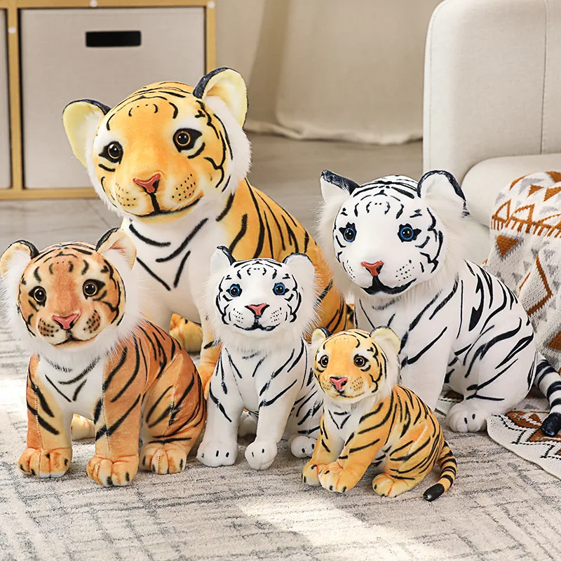 25-55CM Realistic Tiger White Tiger Plush Toy for Children's Soothing and Sleeping Tiger Animal Doll Christmas Gift