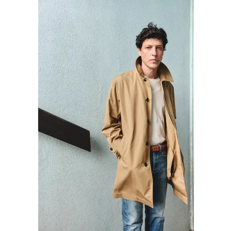 Artistic Men's Windbreaker Breathable Commute Jacket Medium Length Spring High-End Waterproof Polyester Fabric Coat