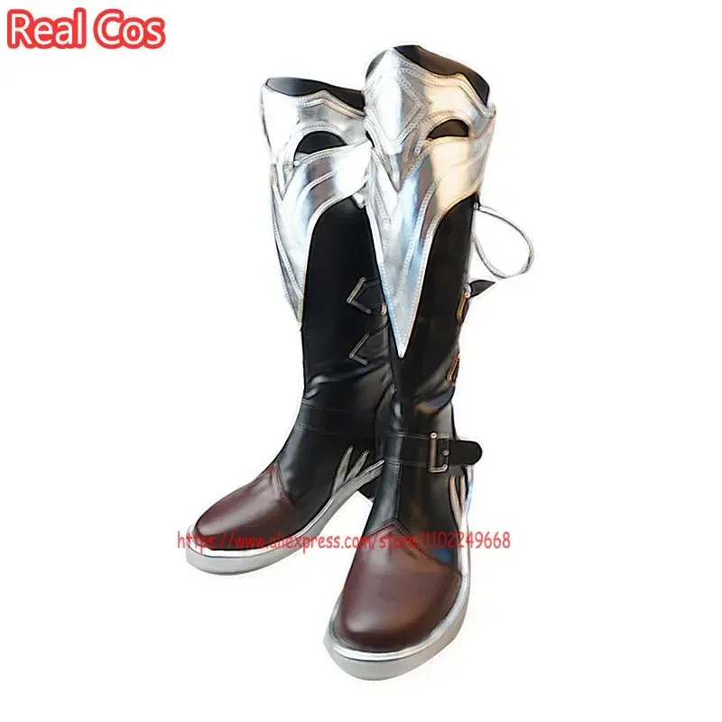 RealCos juego popular Genshin Impact Diluc zapatos rojo oscuro nueva piel toda la noche Cosplay botas de cuero Unisex juego de rol Halloween