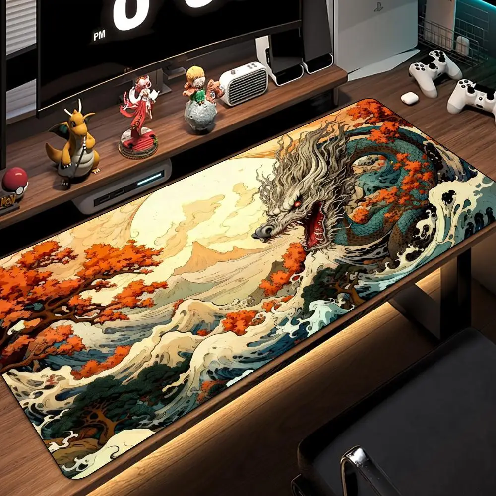 

Потрясающий дизайн дракона и волн, большой коврик для мыши, настольный коврик, офисный коврик, аксессуары для ПК, удлиненный коврик для клавиатуры, игровые коврики, коврик maus