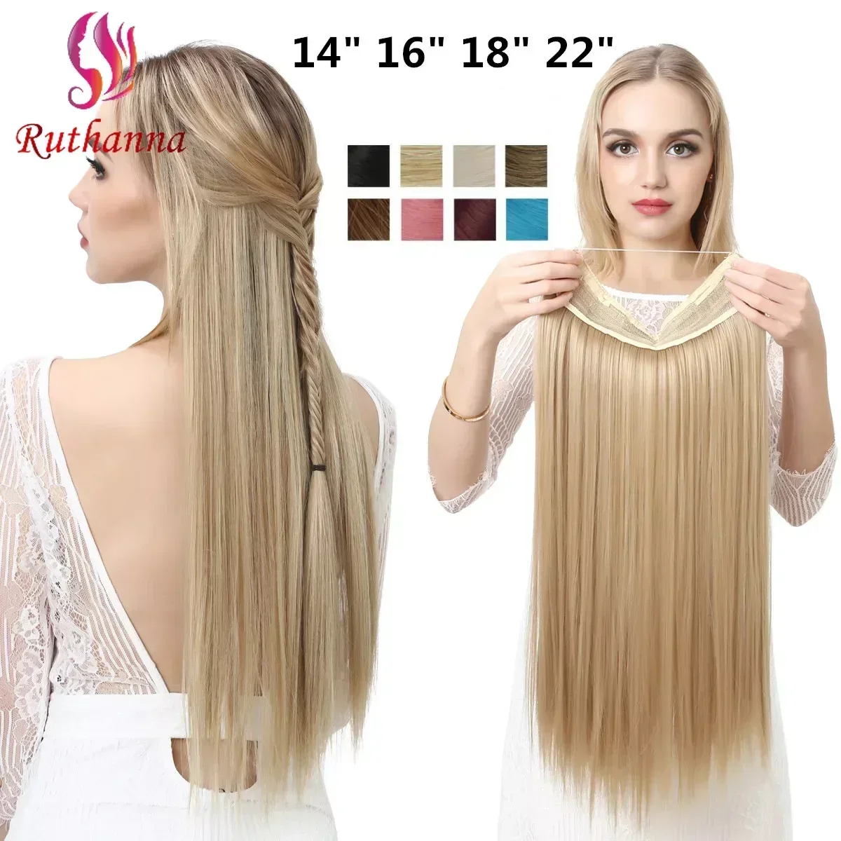 

Synthetic Hair, One-Piece, Freely Adjustable, Invisible Long Straight Hair, Multi-Color Gradient Hair Extensions, Fishline Hair