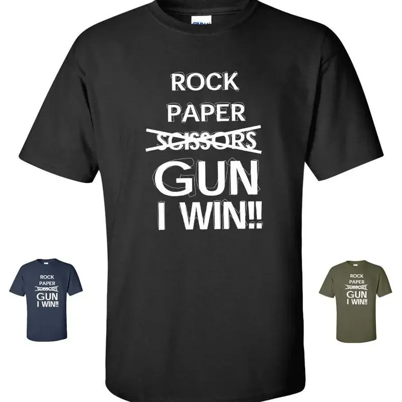 Rock Paper Scissors GUN I Win Funny College 2nd Amendment Men's T Shirt