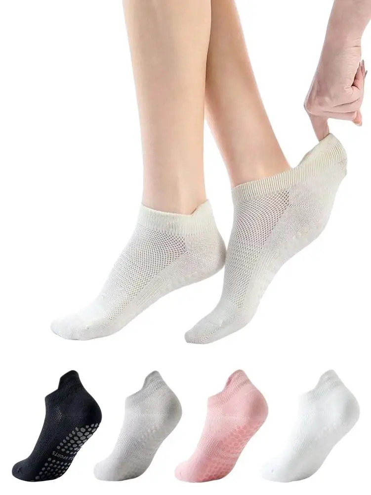 4 Pairs of Women's Dance Socks with anti Slip Pilates Socks and Extra Traction - Essential for barefoot Exercise and Comfortable