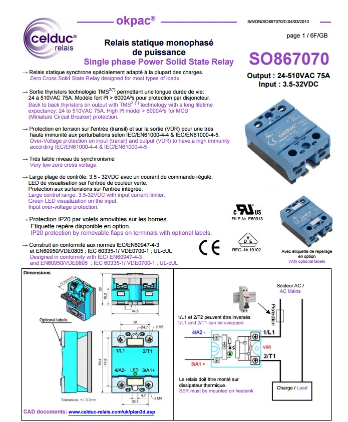 CELDUC Sade Relay, French Original SO867070 Advantage Supply