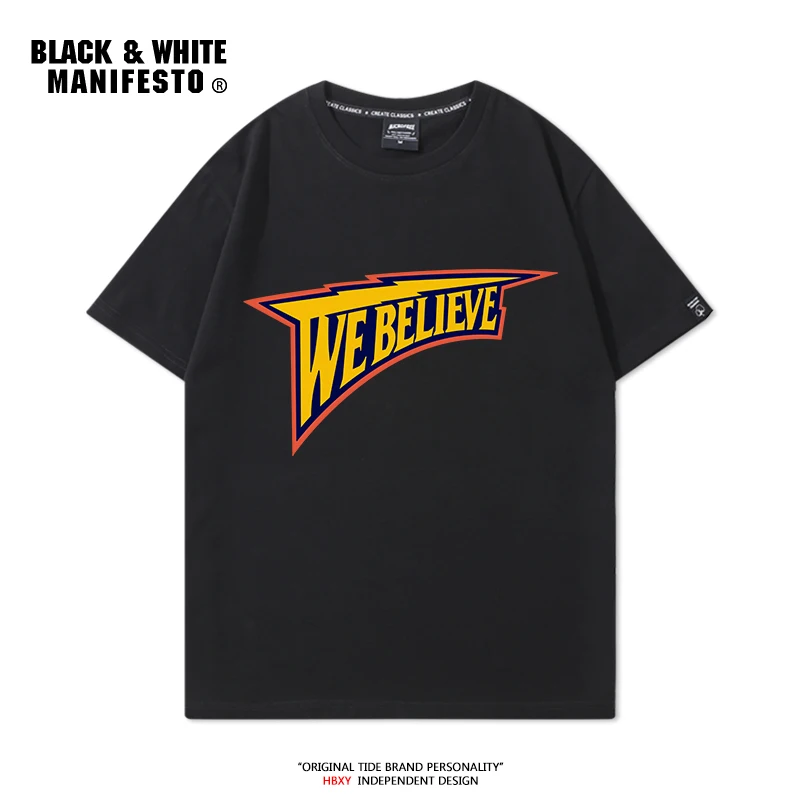 

Warriors WeBelieve Curry Basketball Training Uniform American Cotton T-shirt Summer Sports Loose Casual Men's Retro Short Sleeve