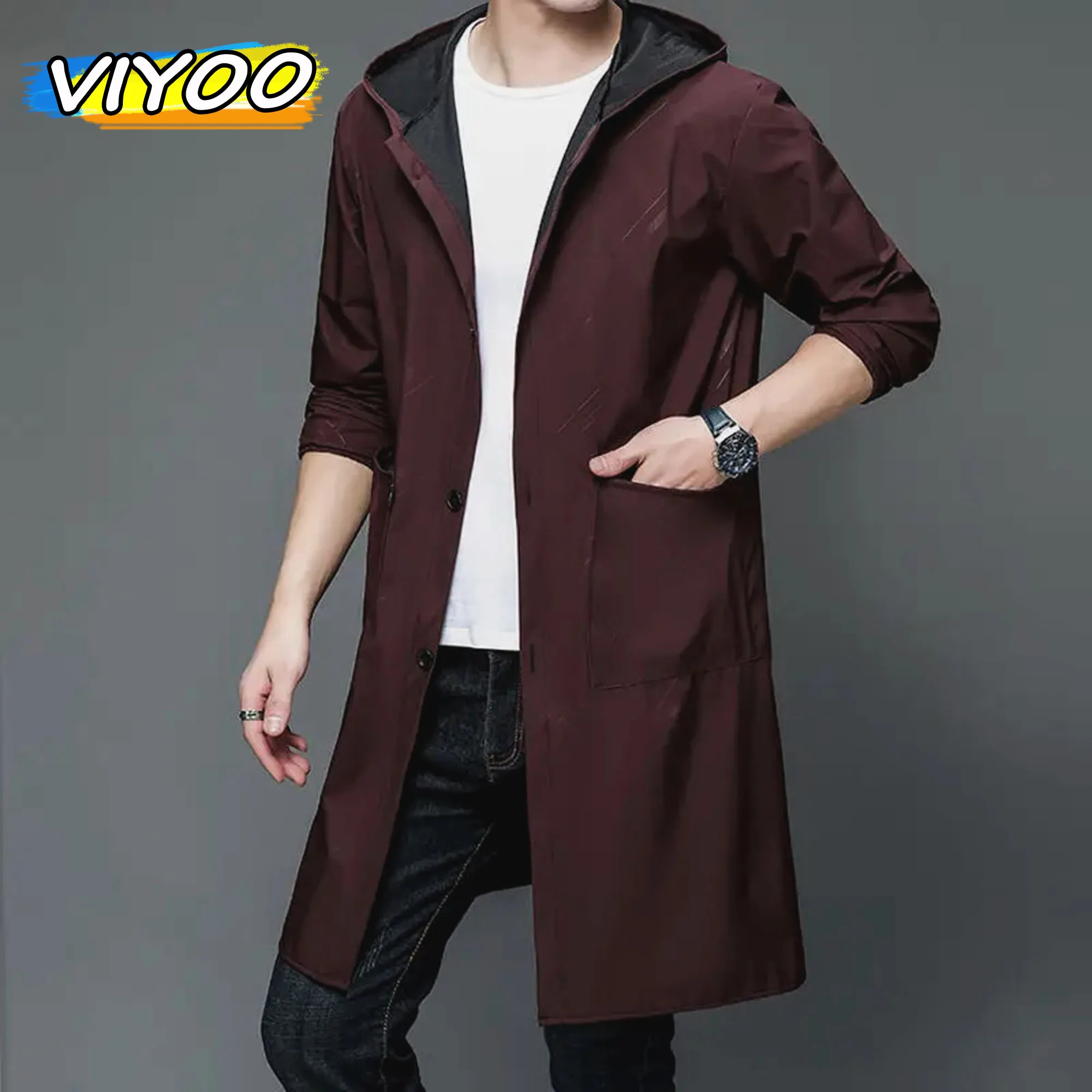 Men\'s Rain Coat Printed High Quality Windbreaker Raincoat Waterproof Hoodies Hooded Overcoat Male Trench Coat Outerwear For Men