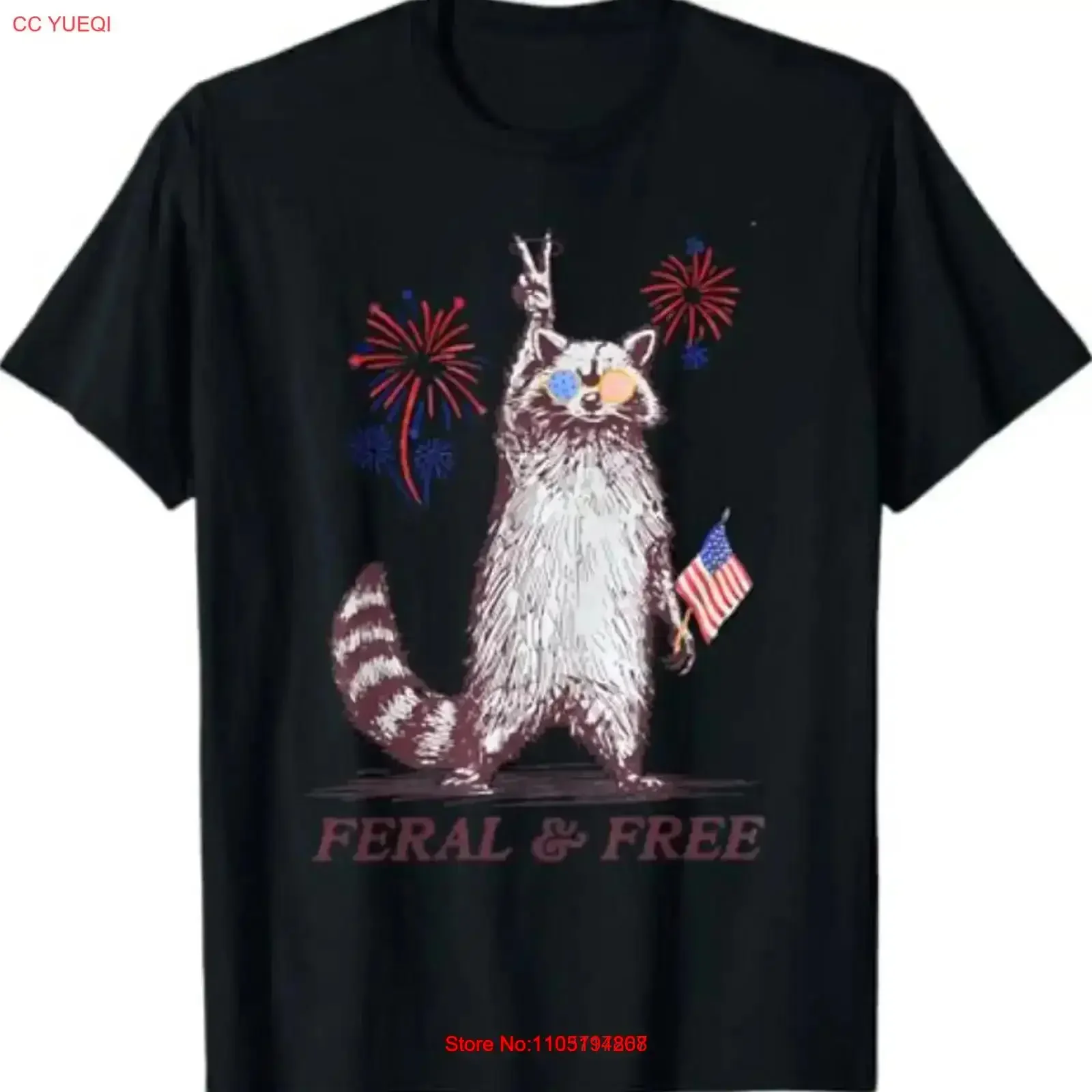 Feral الحرة مضحك الراكون الوطني و 4th يوليو تي شيرت خمر غسلها تنفس عادية تنوعا أوم امتدت قليلا #1