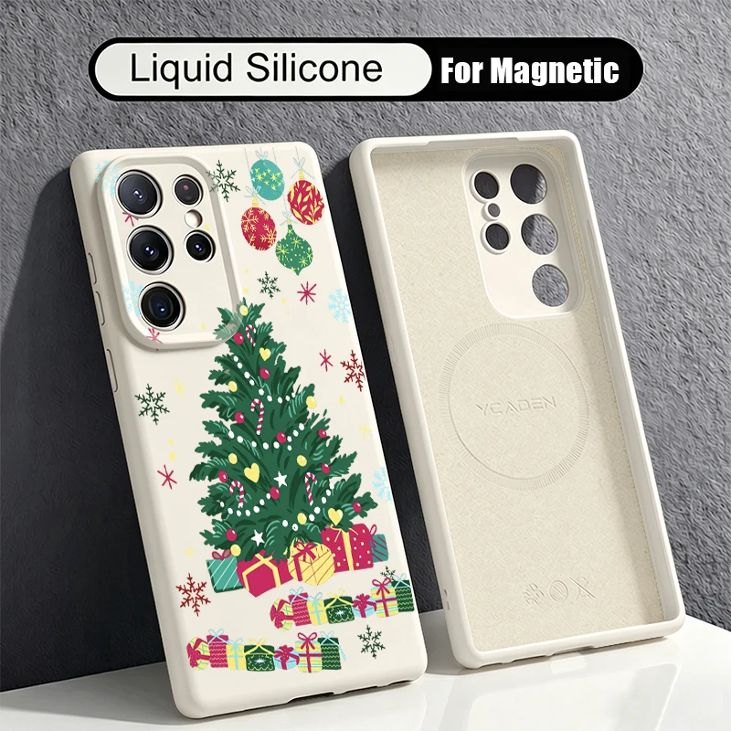 Liquid Silicone Magnetic Case For Samsung Galaxy S26 S25 Ultra S22 S23 S24 Ultra For Magsafe Christmas Tree Soft tPU Back Cover