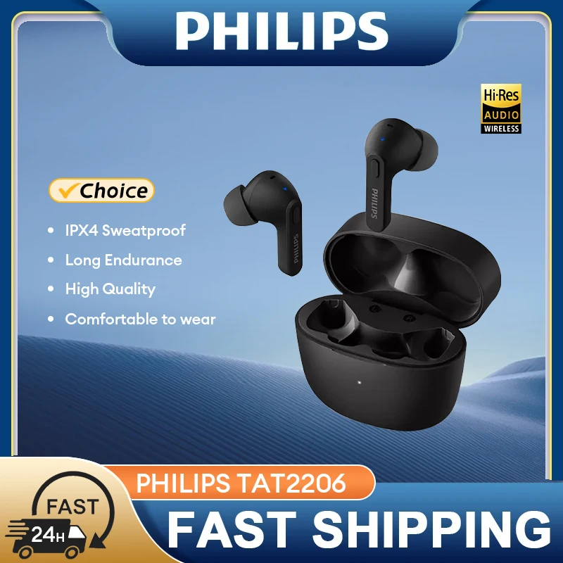 

Original Philips TAT2206 TWS Earphones Real Wireless Bluetooth 5.0 Headphone HiFi 3D Stereo Dual HD Mic Call Long Standby Earbud