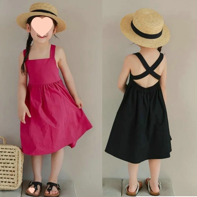 Girls Skirt Backless Cross Sweet Dress Princess Dress 2025 Summer New Children's Clothing 3-8 Years Old