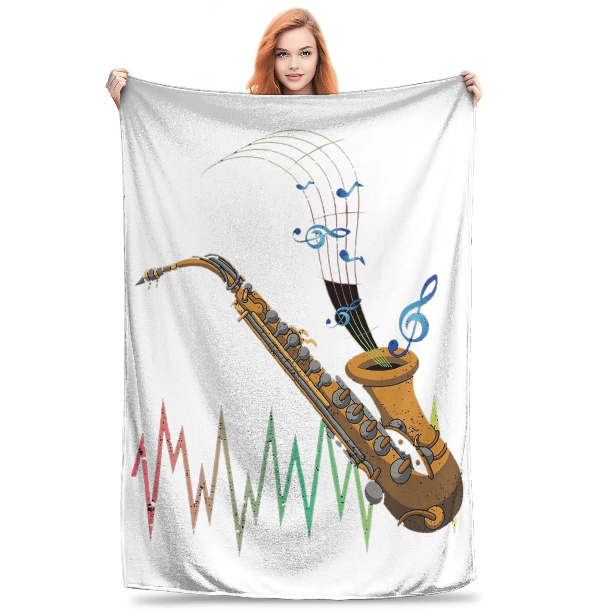 

Saxophone Player Music Art Girls Y2k Graphic Blankets Soft Warm Flannel Throw Blanket Bedding for Bed Living room Picnic Travel