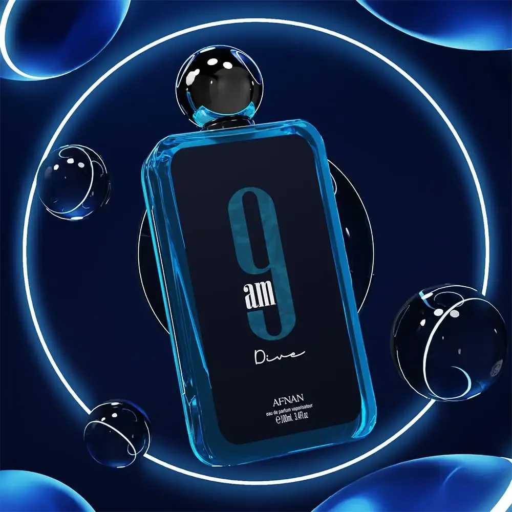 Afnan 9 AM Dive Unisex Eau de Parfum (EDP) 100 مل، رائحة الحمضيات المائية الطازجة، رذاذ نهاري طويل الأمد
