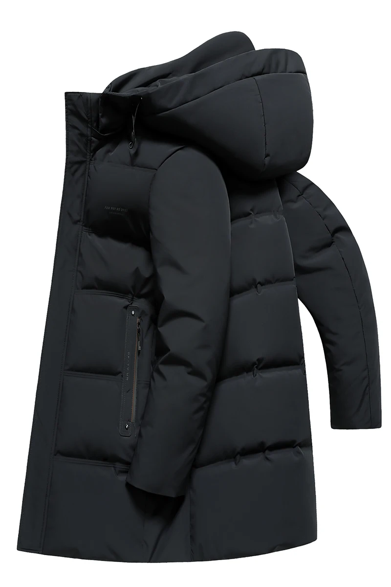 8XL Winter Men's Down Jacket Long Knee-length Thickened Warm Puffer Parka 90% White Duck Down Hooded Business Casual Coat