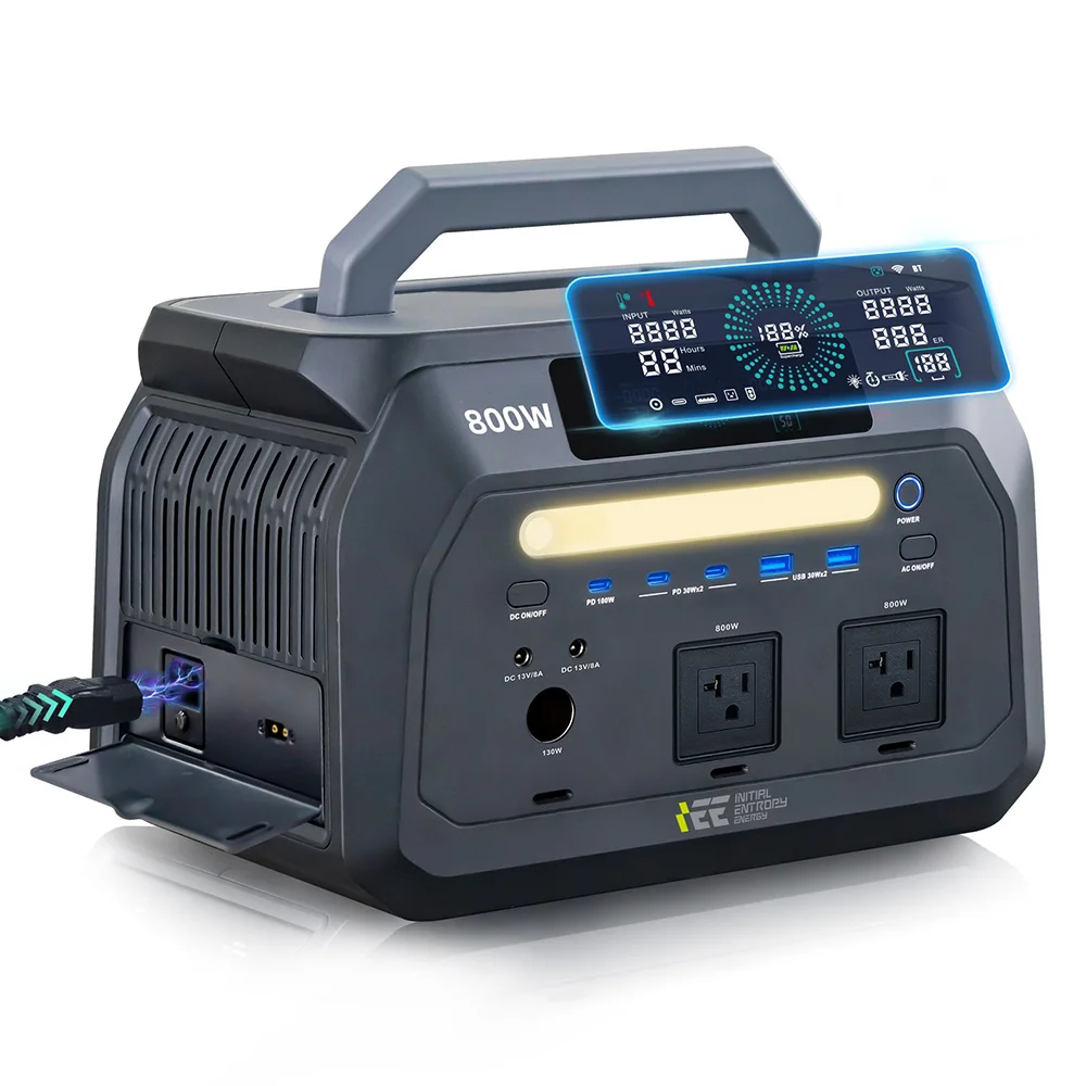 IEEtek P800 800W Portable Power Station – 512Wh LiFePO4 Battery, 1.1H Ultra-Fast Recharge, 600W AC Input, 300W MPPT Solar Input (XT60), 100% Recharge in 1.1H, Backup for Camping/Home/Outdoor