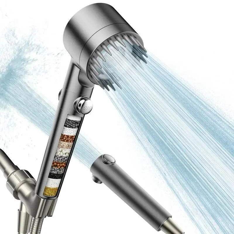 Boost Pressure Shower Head Set, Handheld Shower Head With Adjustable Bracket & Hose, Bathroom Complete Shower Kit For Home Use