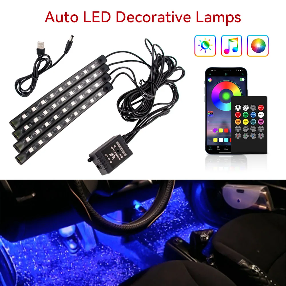

Неоновый светодиодный автомобильный салон, комплект освещения для ног, аксессуары, RGB подсветка, дистанционное приложение, управление музыкой, автоматическая атмосфера, декоративная лампа
