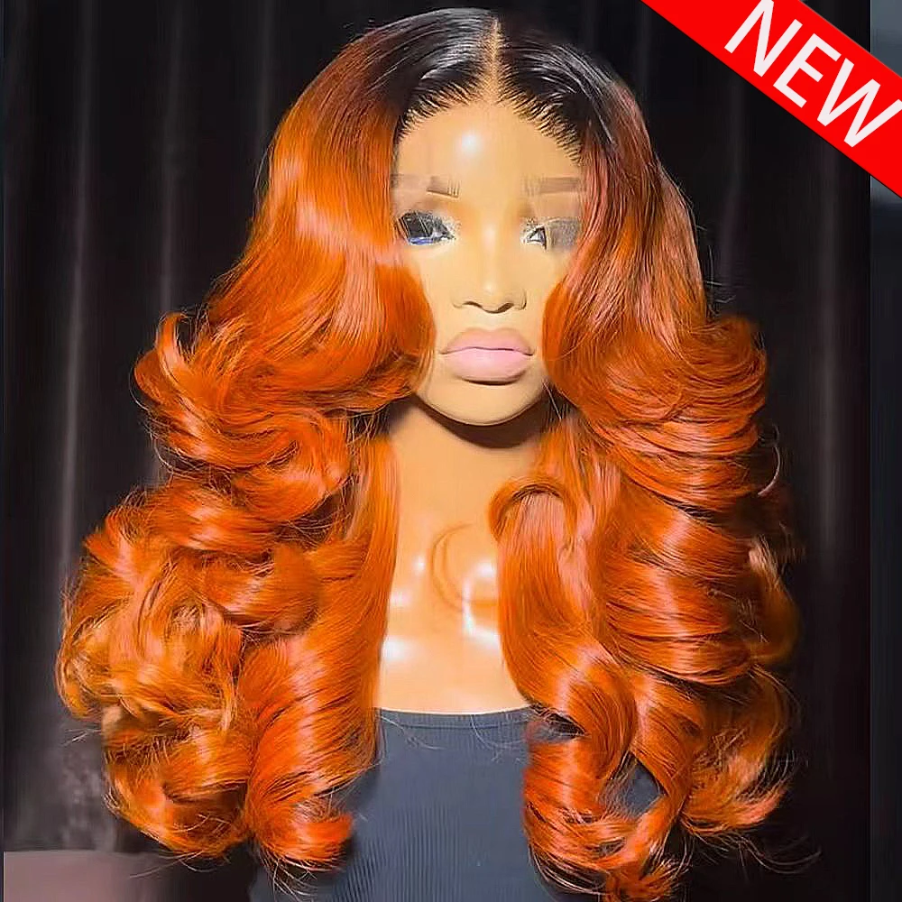 

100% Human Hair Ginger Orange Bouncy Curly Wig 400 Density 13x6/360 Hd Lace Frontal Wig Ombre Colored 16-36 Inch For Black Women