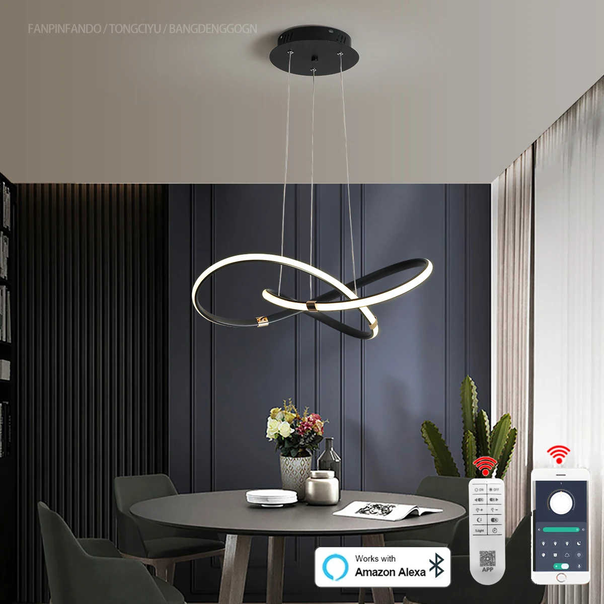 Imagem -04 - Pingente Led Moderno para Sala de Jantar Lustre para Mesa de Jantar Lâmpada do Teto Suspensa dk 54cm Lustre App com Controle Remoto