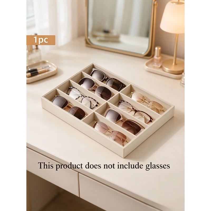 8 Grid Velvet Sunglasses Organizer Tray, Stackable Eyewear Storage Box, Glasses Watch Jewelry Display Case for Men Women