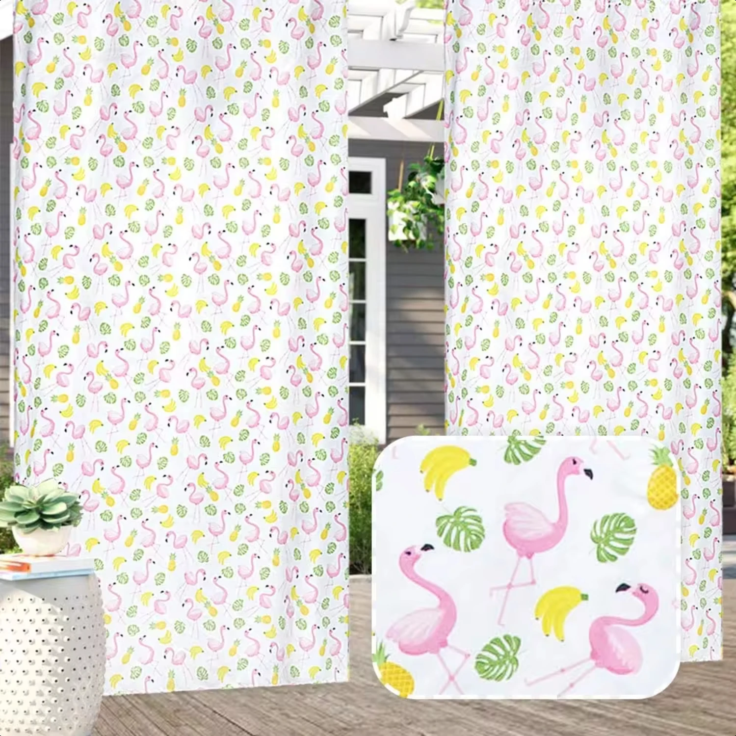 

Outdoor Printed Curtains,54'' x 84'', 1 Panel, Flamingo G