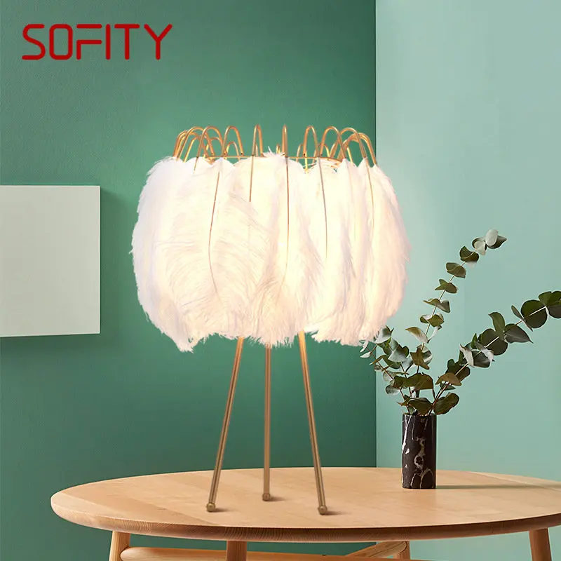 

SOFITY Nordic Table Lamp LED Vintage Creative Feather Desk Light White For Home Living Room Bedroom Decor Fixtures