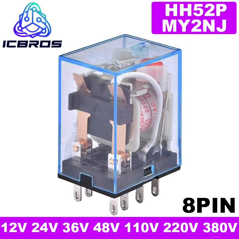 1pcs MY2P HH52P MY2NJ Coil General DPDT Micro Mini Electromagnetic Relay Switch With LED AC 110V 220V 380V DC 12V 24V 36V