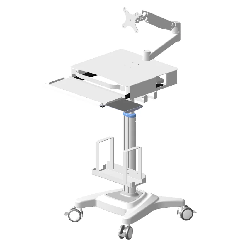 Factory Price Height Adjustable Medical Laptop Cart Trolley with Anti-theft Lock and Keyboard Holder