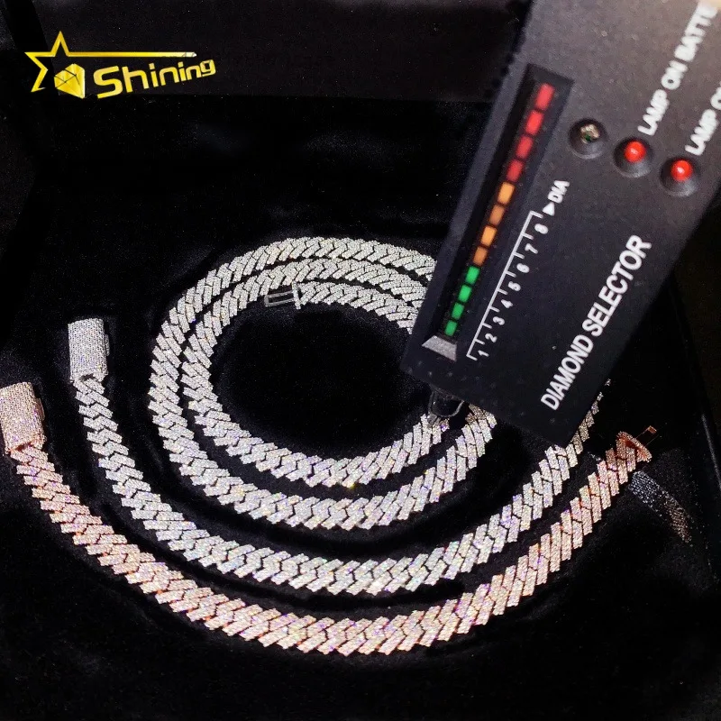 Out Iced 8MM 2Rows Moissanite Chain 925 Silver Jewelry Hip Hop Men D VVS Moissanite Cuban Link Chain Daily Wear.
