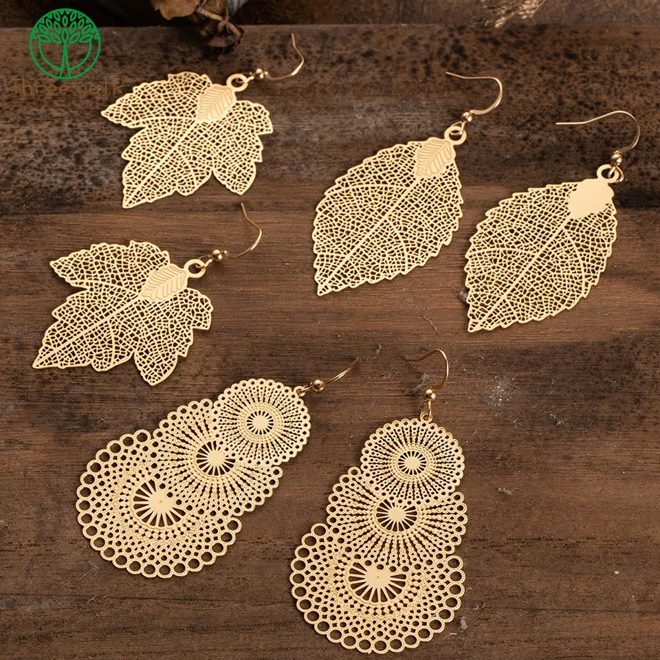 Vintage Boho Ethnic Dangle Drop Earrings for Women Female Fashion Golden Leaf Earrings Jewelry Accessories