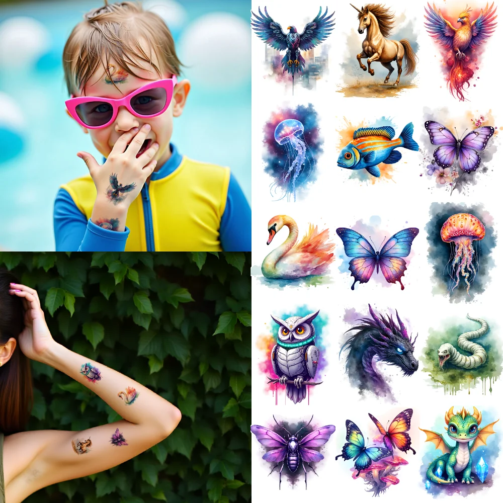 

63pcs Temporary Tattoo Octopus Waterproof Long-lasting Body Stickers Horse Scorpion Temporary Tattoo Stickers Dragon For