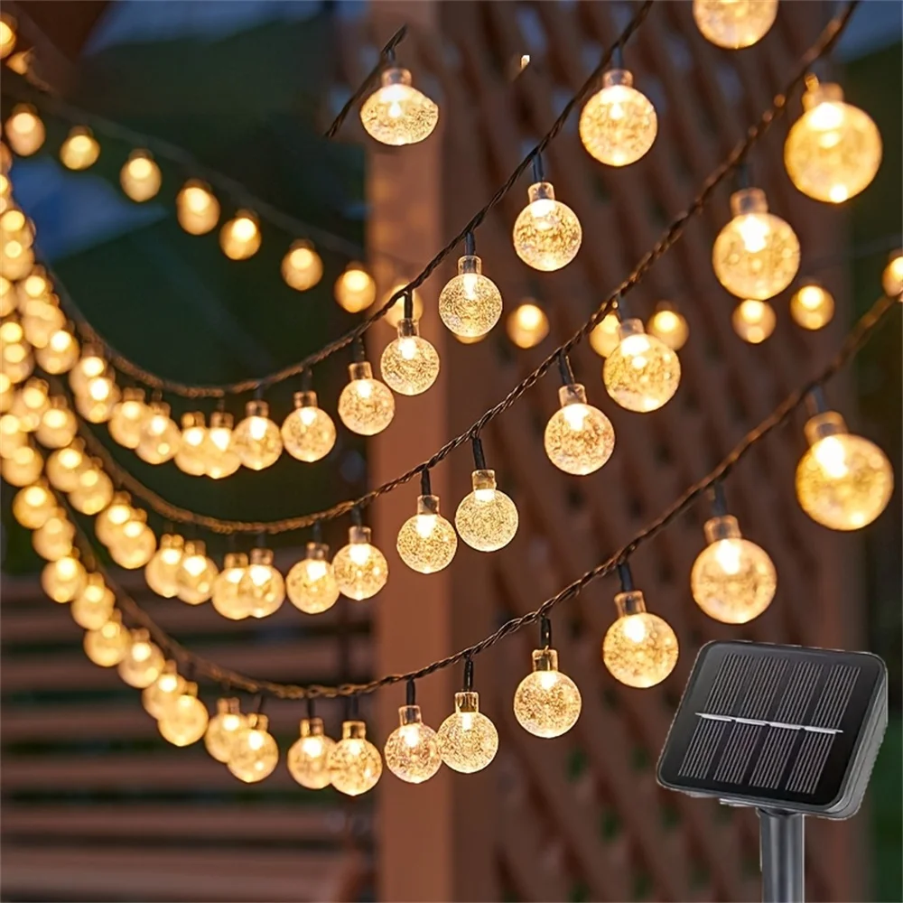 Solar Powered Crystal Ball String Lights 20 50 100 LED Perfect For Outdoor Camping Festivals Thanksgiving Christmas Decor