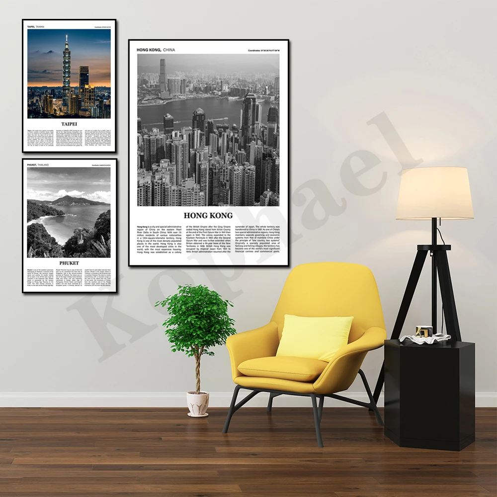 الصين هونغ كونغ تايبي شنغهاي تايلاند بانكوك فوكيت الهند مومباي مانيلا كوالالمبور سيتي سكيب السفر الجدار ملصق فني #5