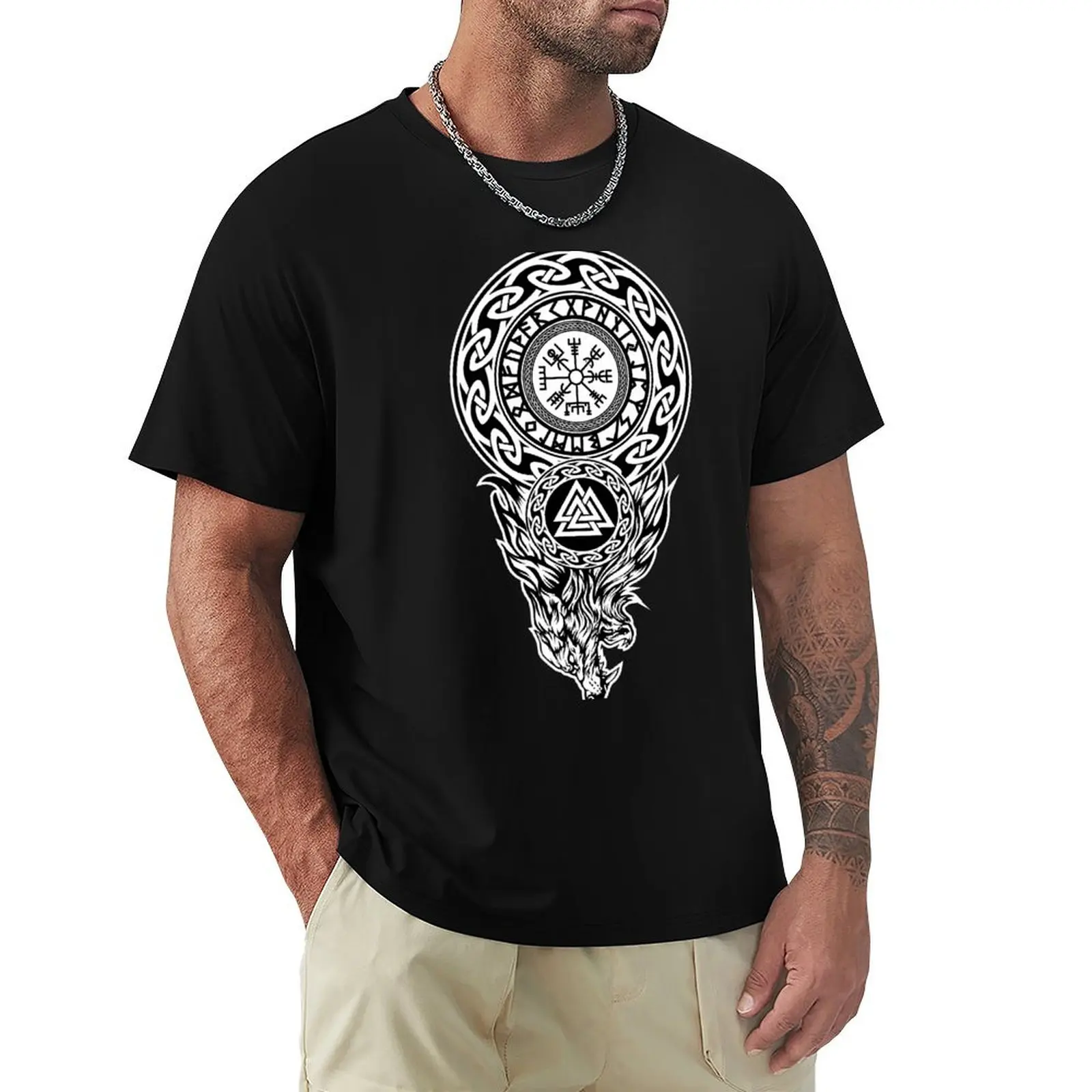 

Viking - Fenrir Wolf - Vegvisir Valknut T-Shirt boys whites oversize t-shirts man men clothing
