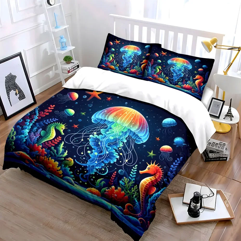 Underwater Marine Life Decor Set Soft Comfortable Duvet Cover Bedding Set Included 1*Duvet Cover & 2*Pillowcases, gift