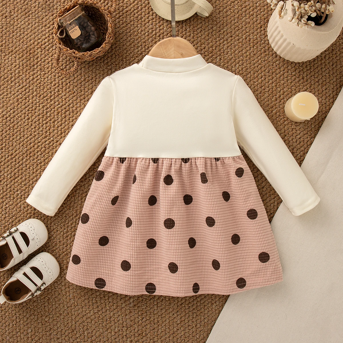 طفلة فستان الربيع والخريف طباعة كاملة البولكا نقطة طويلة الأكمام فتاة فستان لطيف الكرتون فتاة الأميرة فستان ملابس الطفل جير