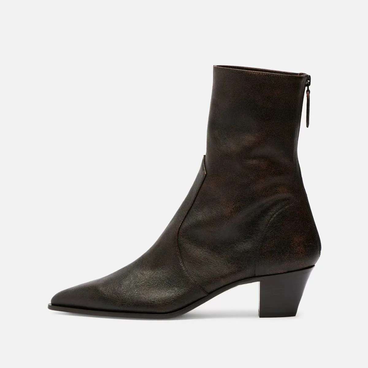 Arden Furtado Autumn brown PU Skinny boots Pointed toe Back zipper Middle heel Modern boots Extra large size Short boots