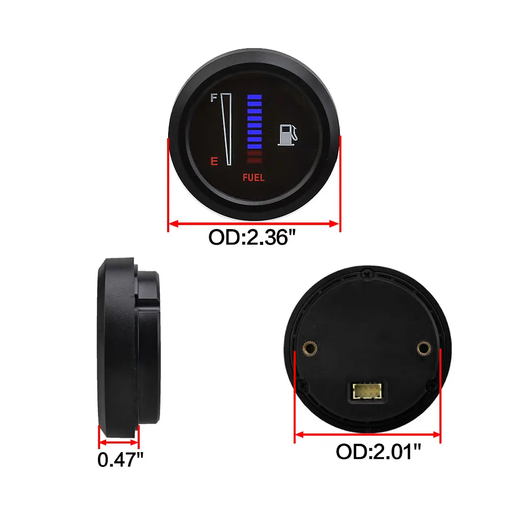 2 "52mm 12V/24V wskaźnik poziomu paliwa samochód motocykl uniwersalny miernik poziomu paliwa elektroniczny LED Ultra cienki Auto Benzyna miernik — zdjęcie 4