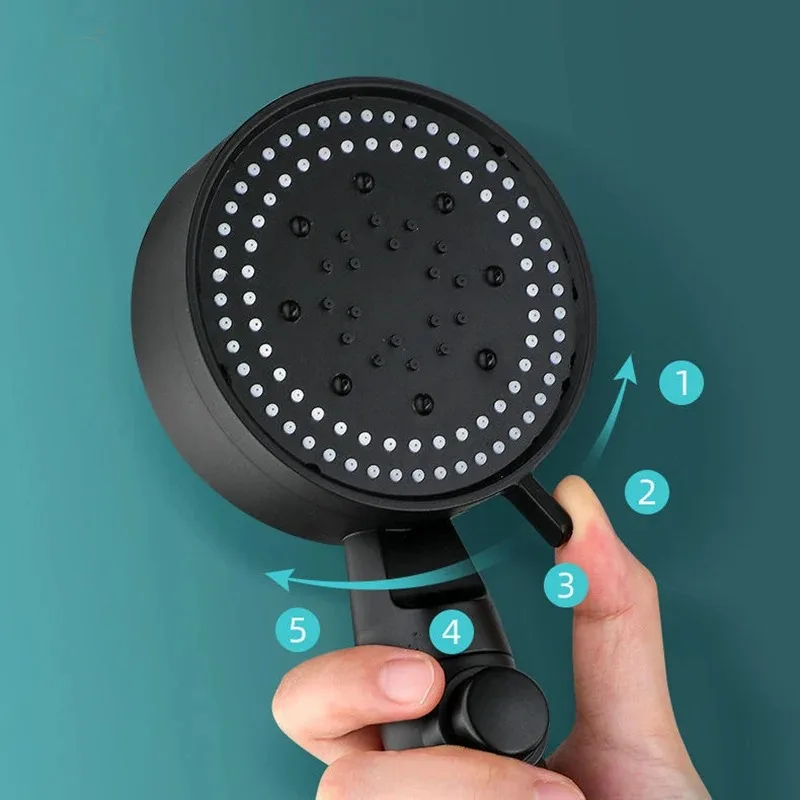 5 Modes Adjustable  Shower Head High Pressure  Showerheads with Hose Water Saving One-Key Stop Spray Nozzle Bathroom Accessories