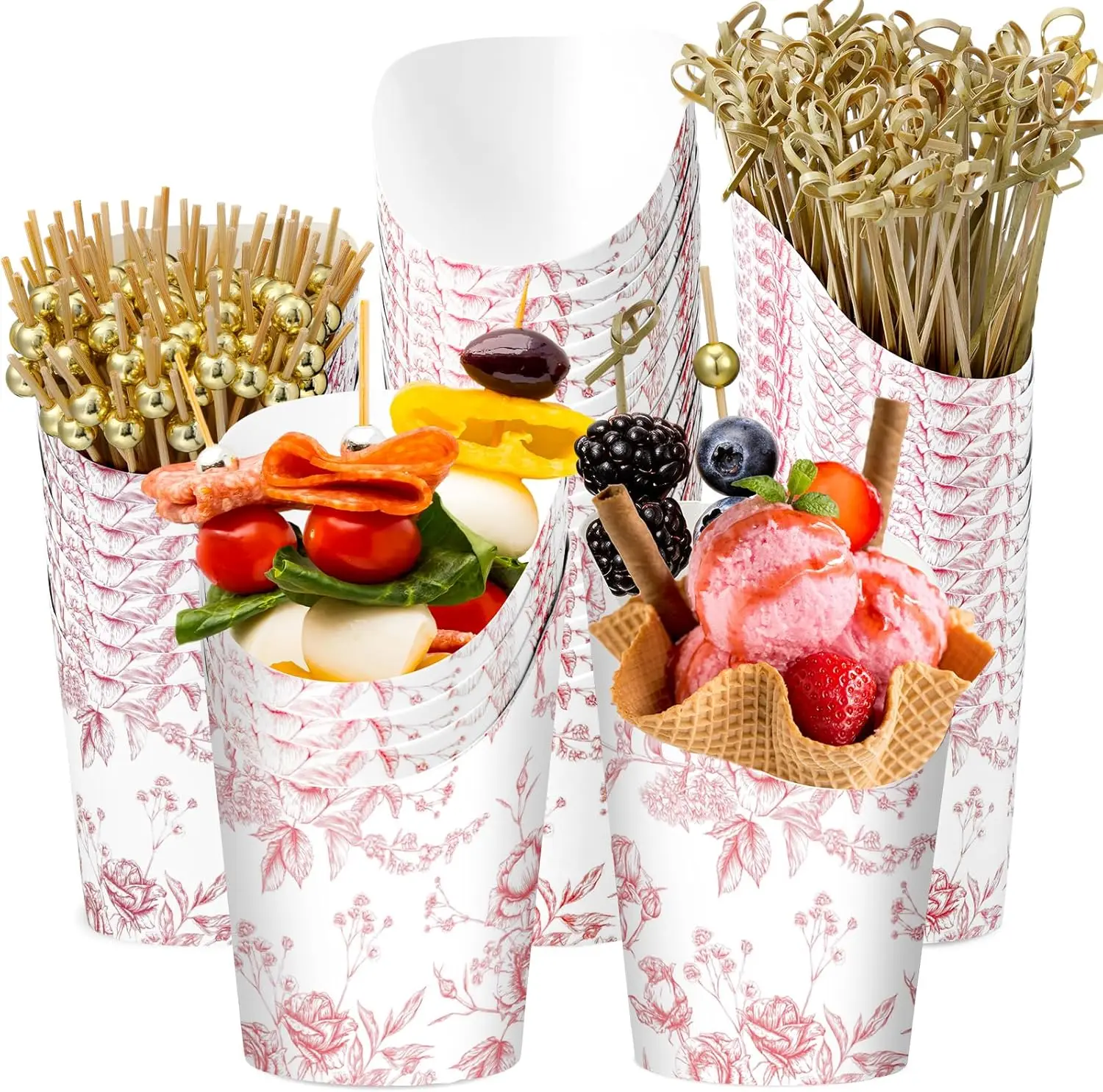 

250 Pcs Charcuterie Cups with Cocktail Picks Sets, Bridal Shower Decoration 50 Charcuterie Cups with 200 Sticks for Wedd