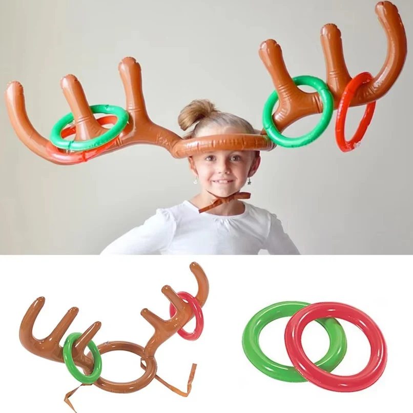 Christmas Inflatable Reindeer Antler Hat Ring Toss Funny Family Game Christmas Kids Gift Toy Navidad Natal New Year Xmas decor