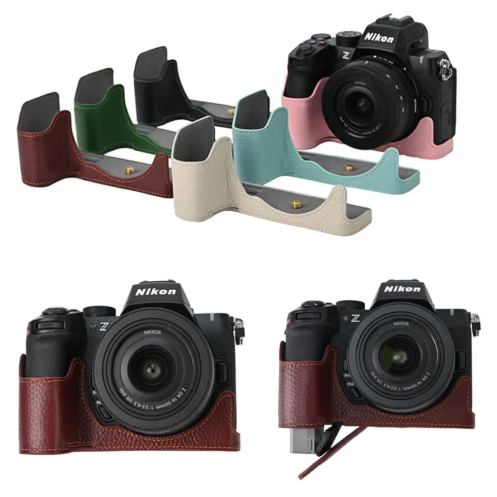 Genuine Leather Camera Half Case for Nikon Z50II Z50 II Bottom Opening Magnetic Cover