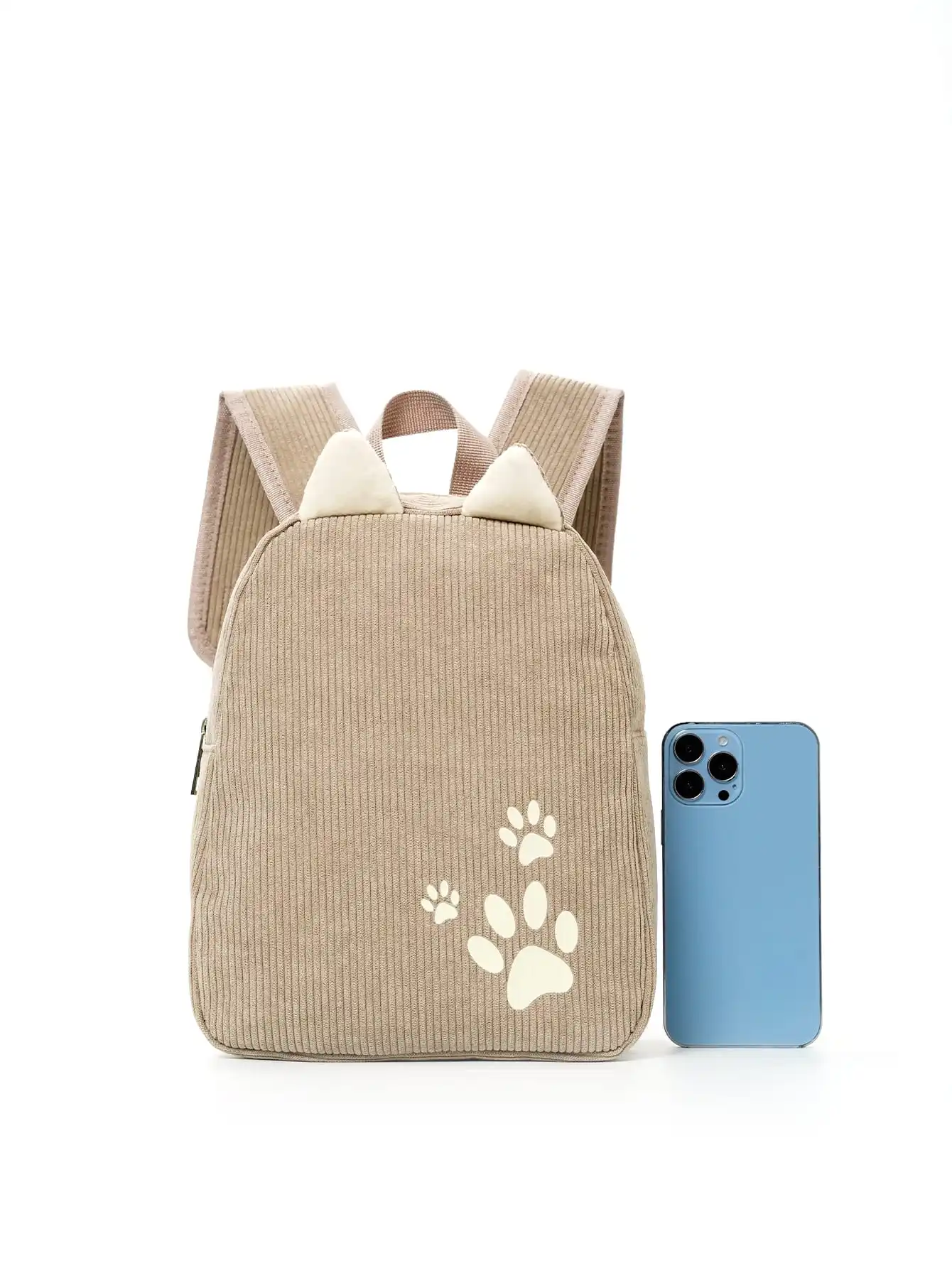 Girls Khaki Paw Pattern Cartoon Ear Decor Classic Backpack