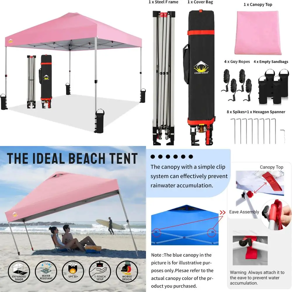 خيمة بمظلة مقاس 10 × 10 سريعة الإعداد - مأوى شمسي خارجي للمناسبات والحفلات والتخييم - ظل شاطئ سهل - شرفة متينة مع دفع U