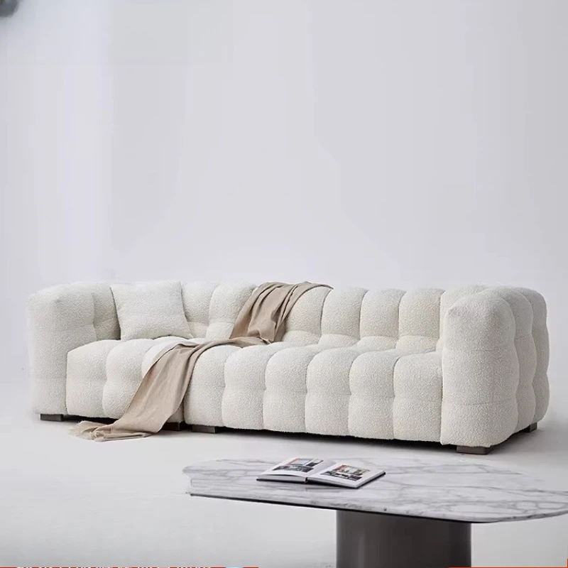 Fabric sofa living room straight four-person lamb wool sofa