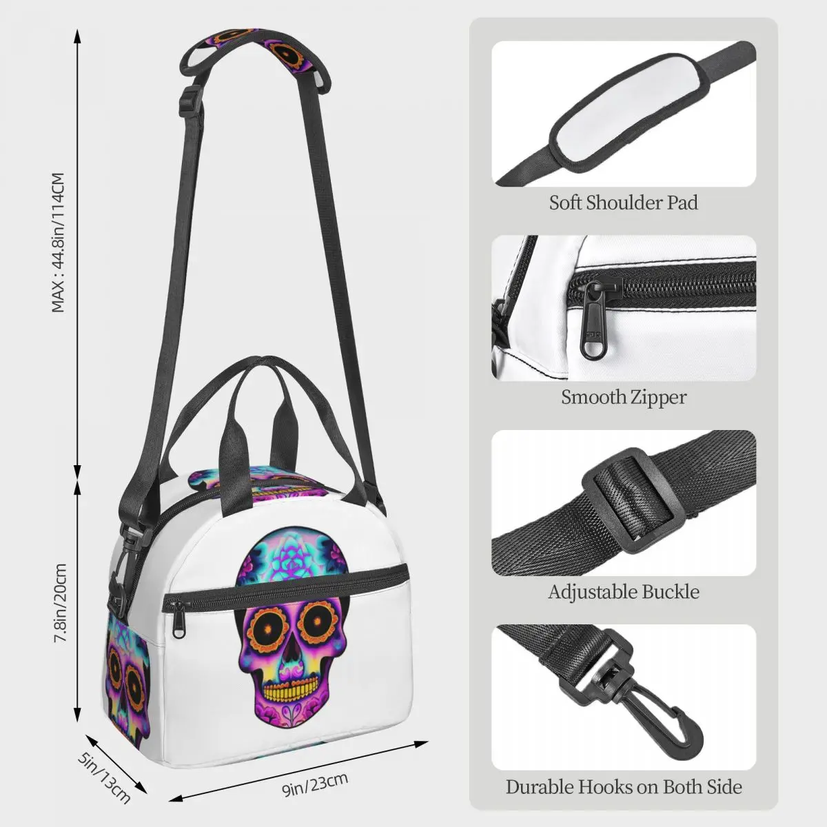 Day Of The Dead Sugar Skull Lunch Bags Insulated Bento Box Portable Lunch Tote Picnic Bags Cooler Bag for Woman Travel