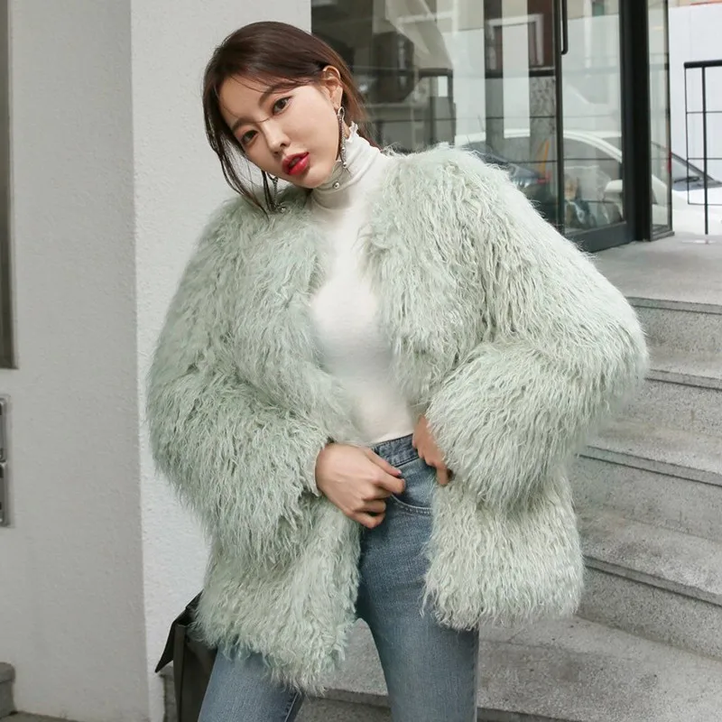 Effen Kleur Strand Wol 2022 Herfst En Winter Nieuwe Faux Wol Krullend Wol Mid-Lengte Faux Fur Wollen Jas vrouwen