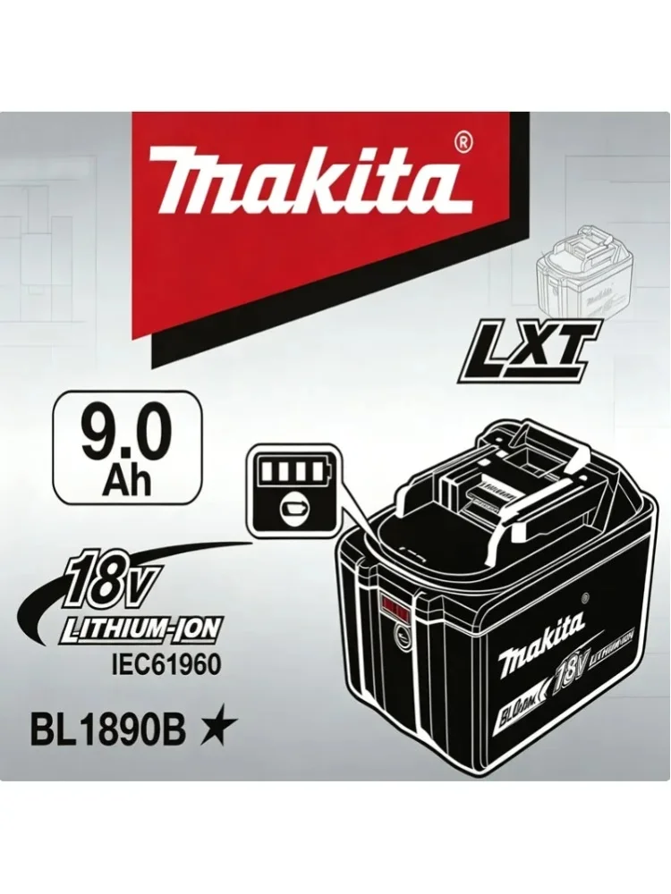 100 % originaler, wiederaufladbarer Makita 18-V-Akku mit 6,0 Ah bzw. 9,0 Ah, passend für Makita BL1830, BL1830B, BL1840, BL1840B, BL1850, BL1850B – Akku für Elektrowerkzeuge.